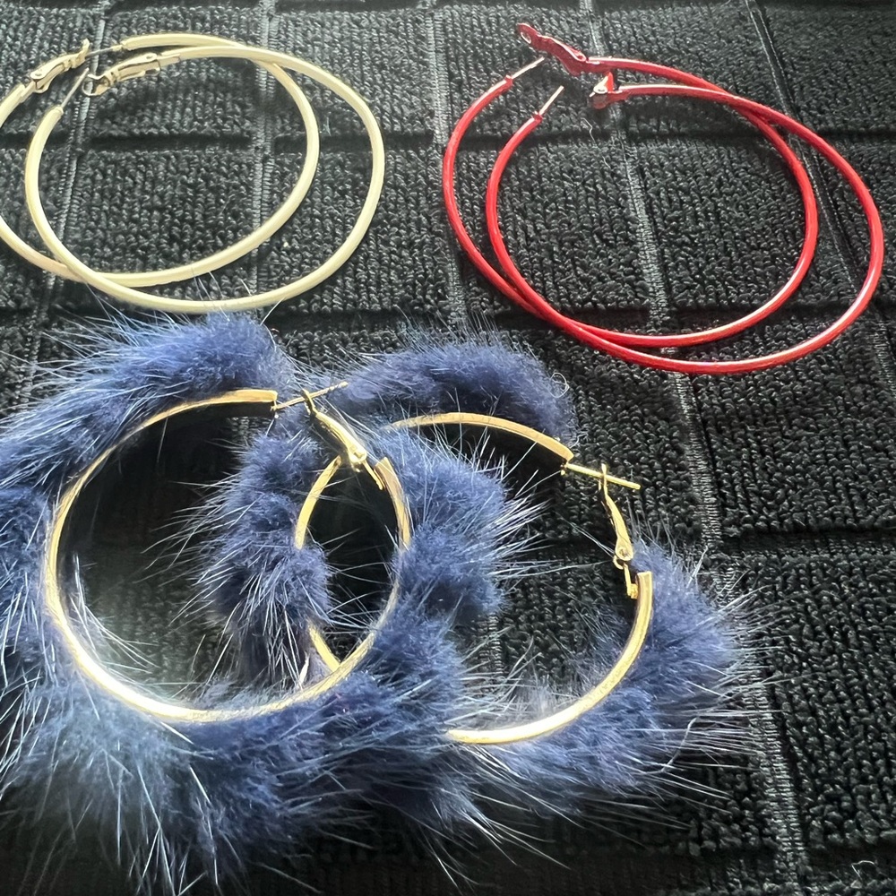 Stylish Hoop Earrings Set - Red, Cream, Purple